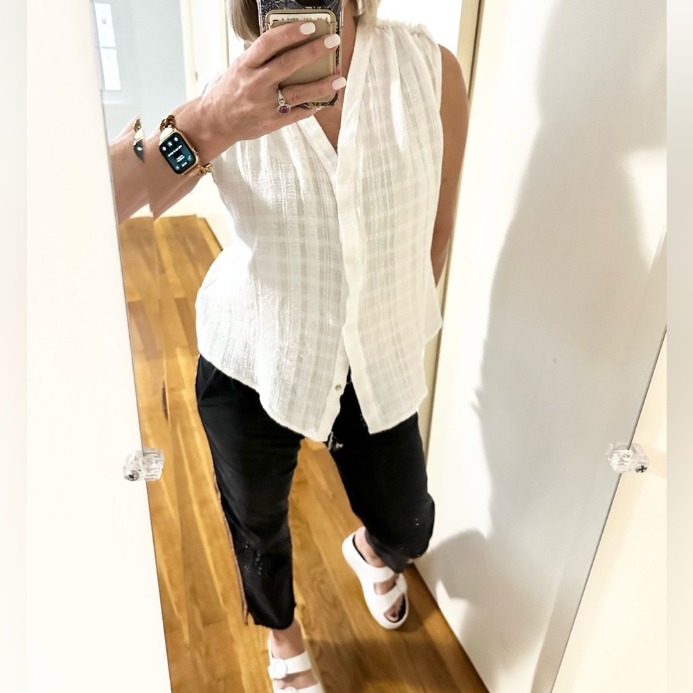 Kersh Sleeveless White Snap Front Top